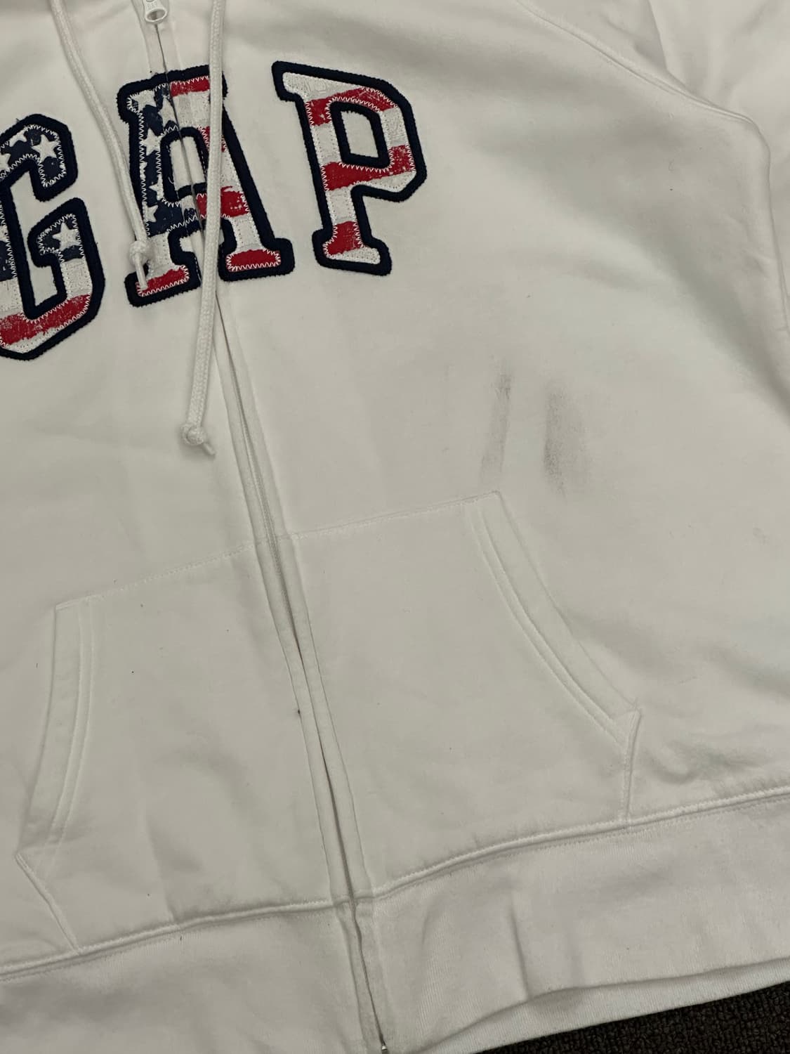 XL)GAP 빈티지 성조기 빅로고 화이트 후드집업(이염) 상품이미지4