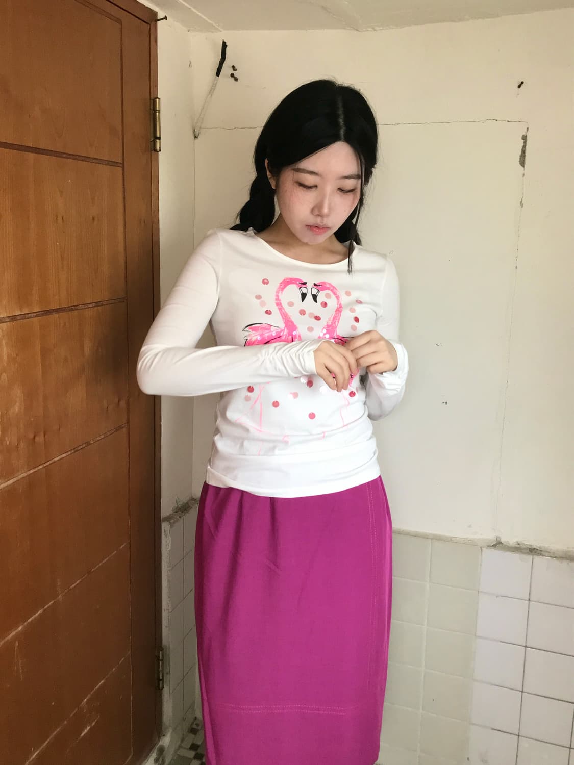 jpn stich line purple midi skirt  상품이미지8