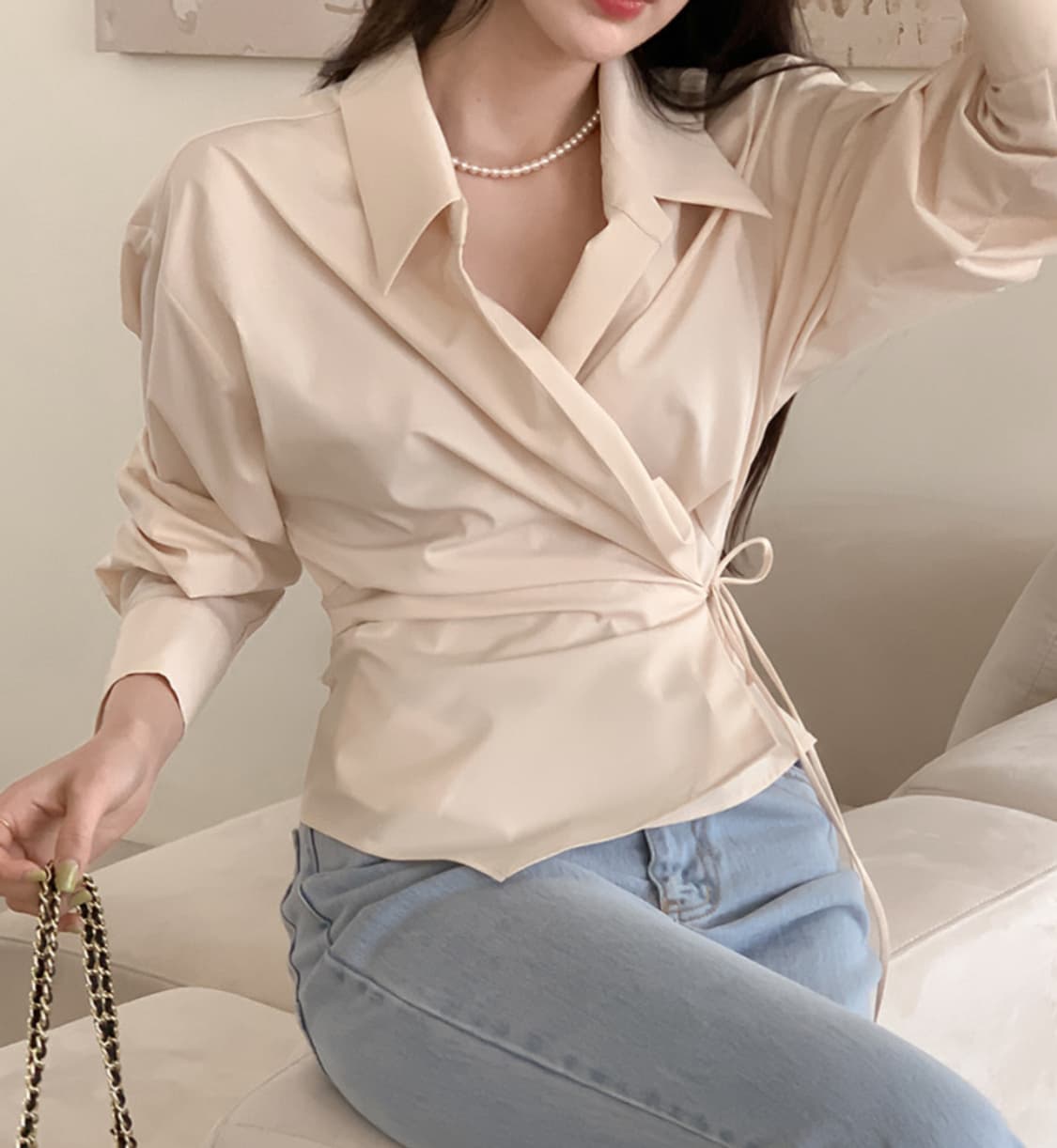 [달리호텔]Dali made 비기닝 랩리본 스트랩 셔츠블라우스 상품이미지3