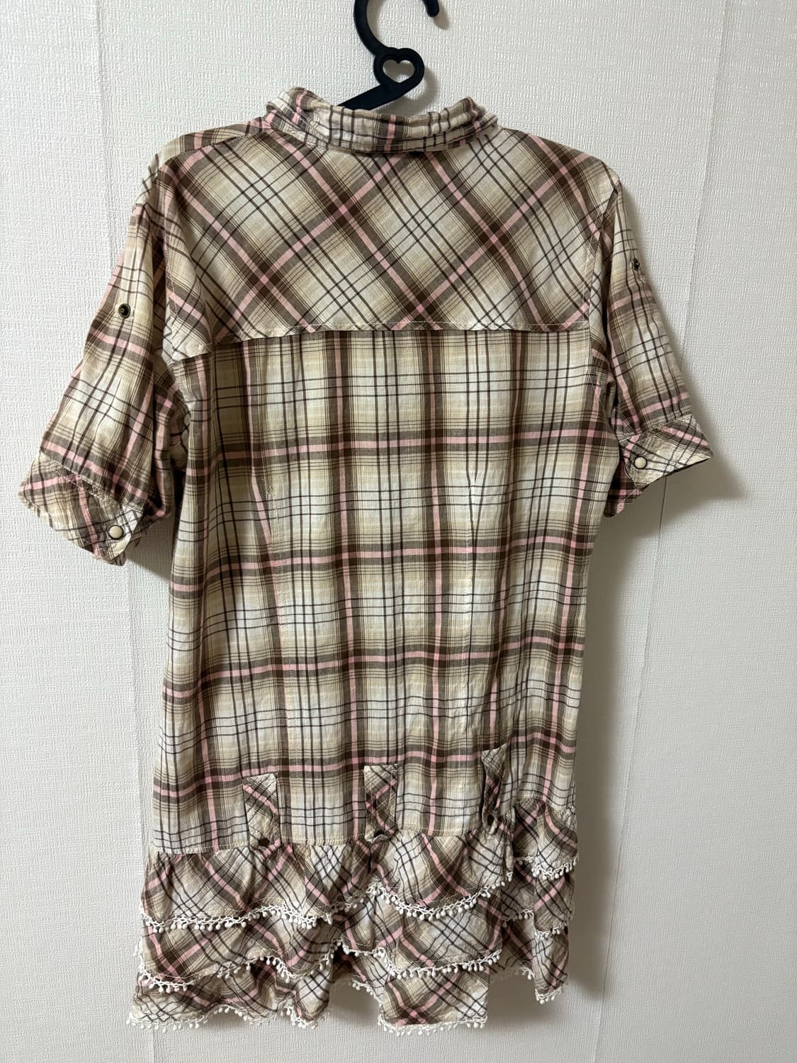 언샤픈빈티지 체크 셔츠 블라우스 원피스 레이어드 프릴 히메갸루 라떼갸루 상품이미지4