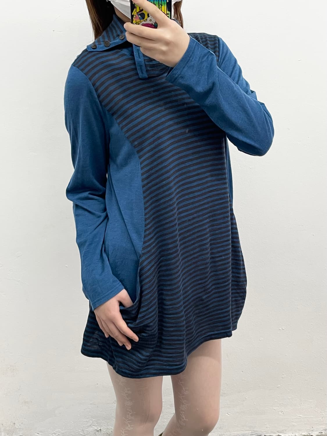 너드 블루 버튼 디테일 원피스 상품이미지4