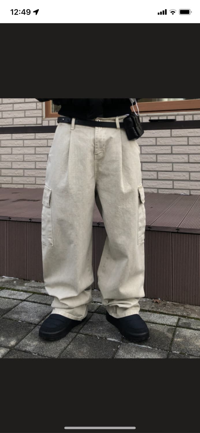 ESSU 원턱 빈티지 와이드 카고 팬츠 샌드 M 상품이미지3