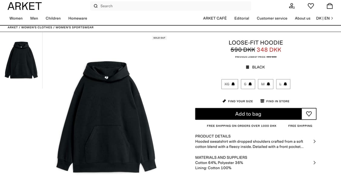 arket loose-fit hoodie- XS 상품이미지2