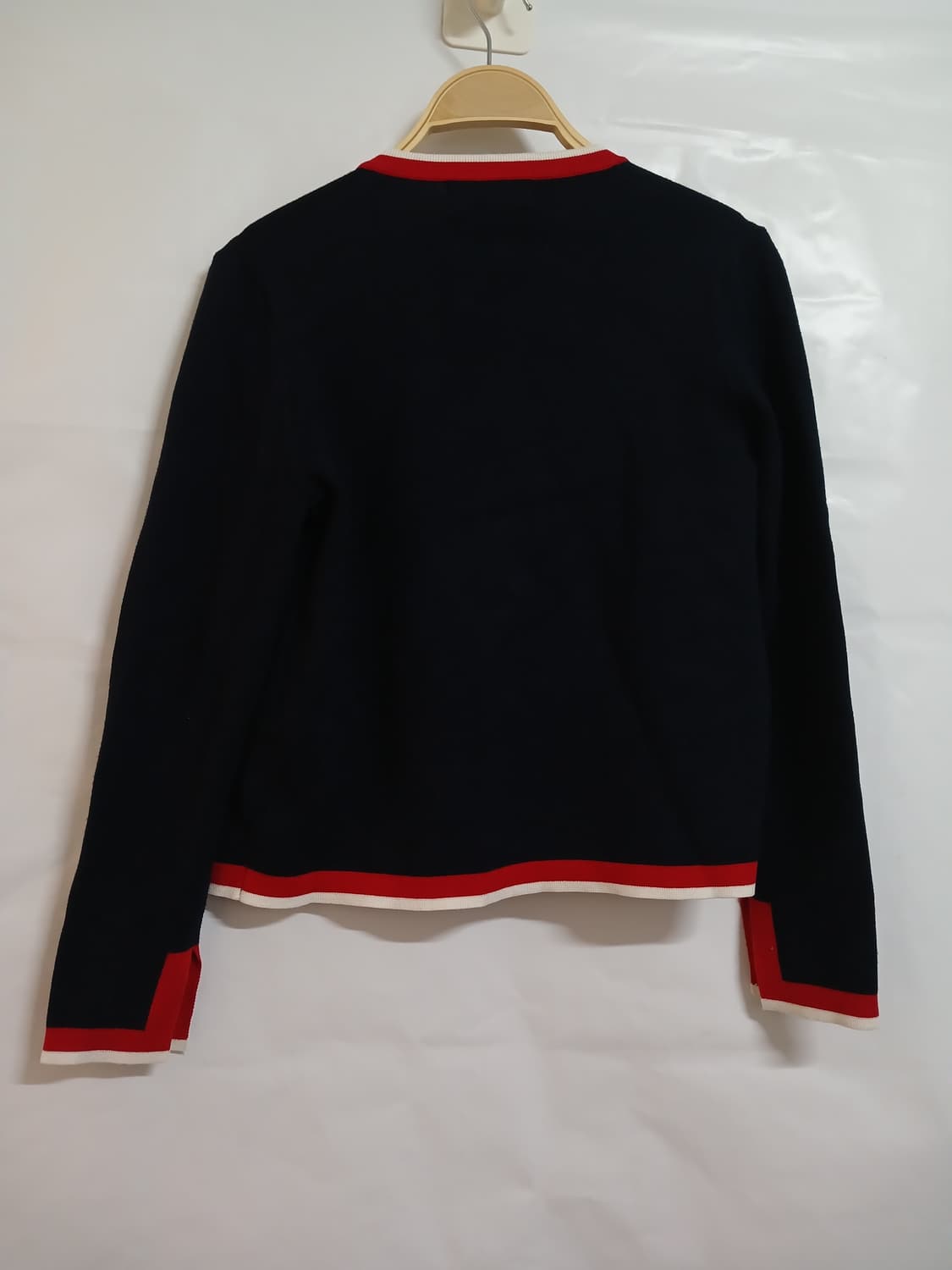 (85)SATIN 샤틴 진주단추 라인배색 니트가디건 네이비 상품이미지4