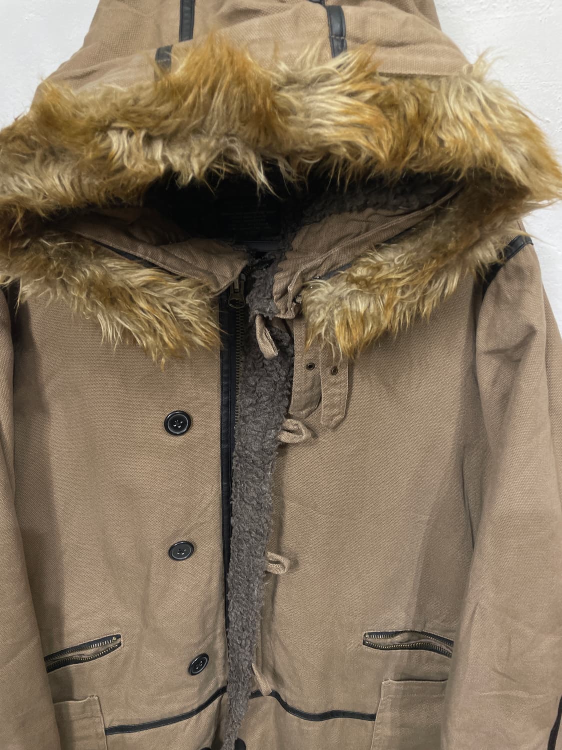 일본빈티지 밀리터리 울프죠 모카 베이지 퍼 후드 자켓 개파카 야상 L 상품이미지8