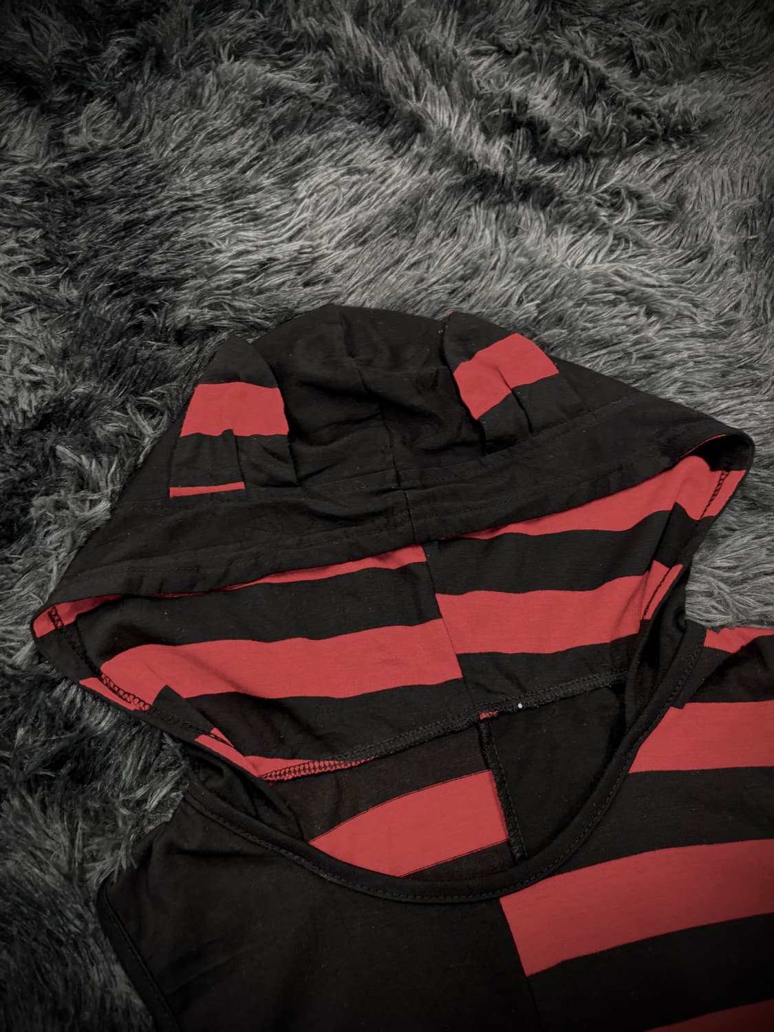 Y2K 펑크 캣이어 후드 스트라이프 슬리브리스 상품이미지4