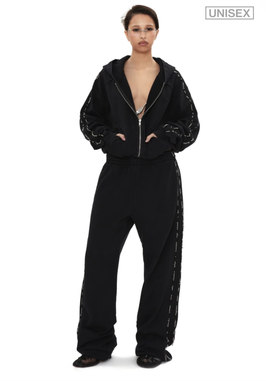 BEADED TRACK PANTS IN BLACK M 상품이미지1