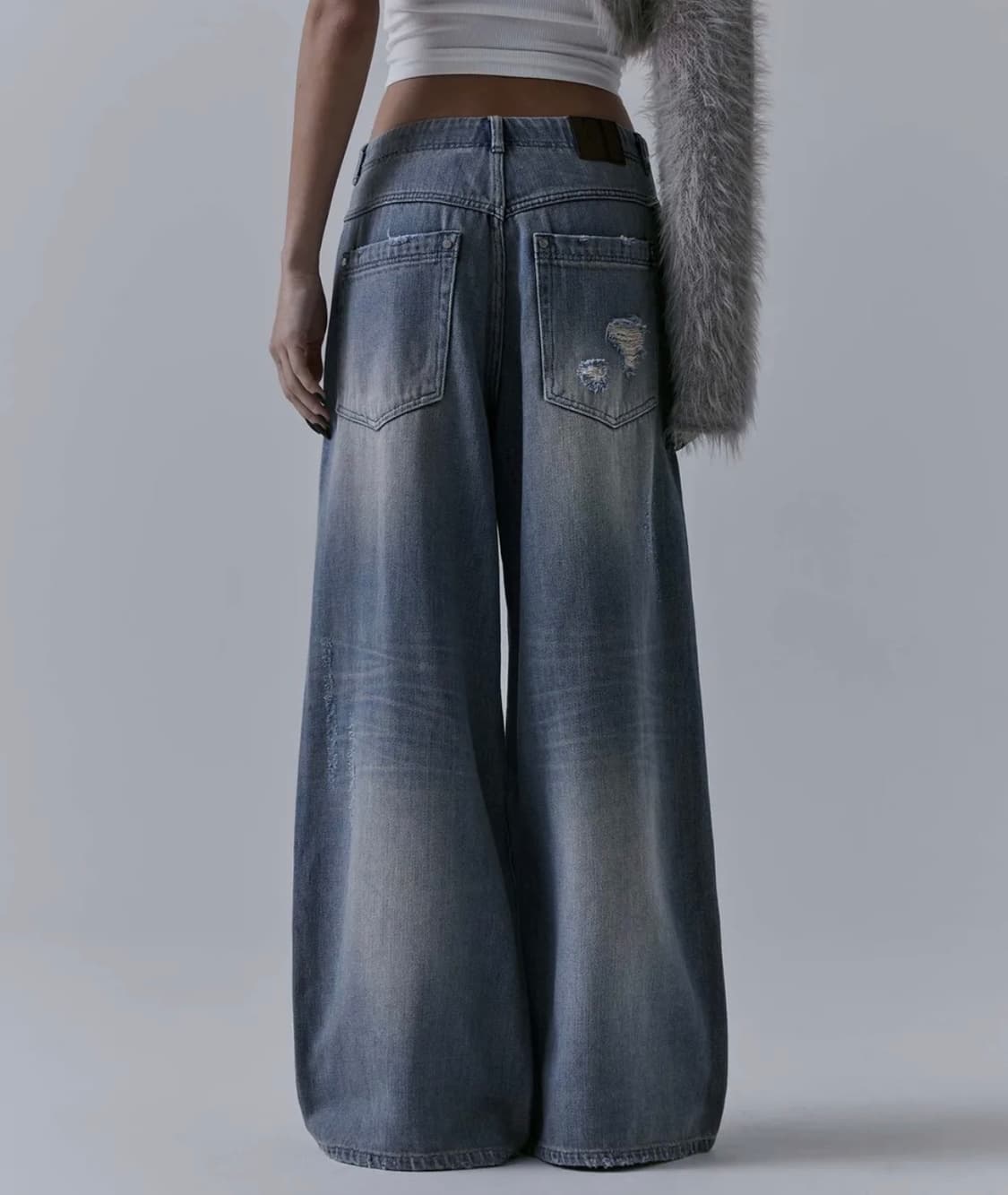 트리밍버드 플립 컷아웃 데미지 데님팬츠 상품이미지2