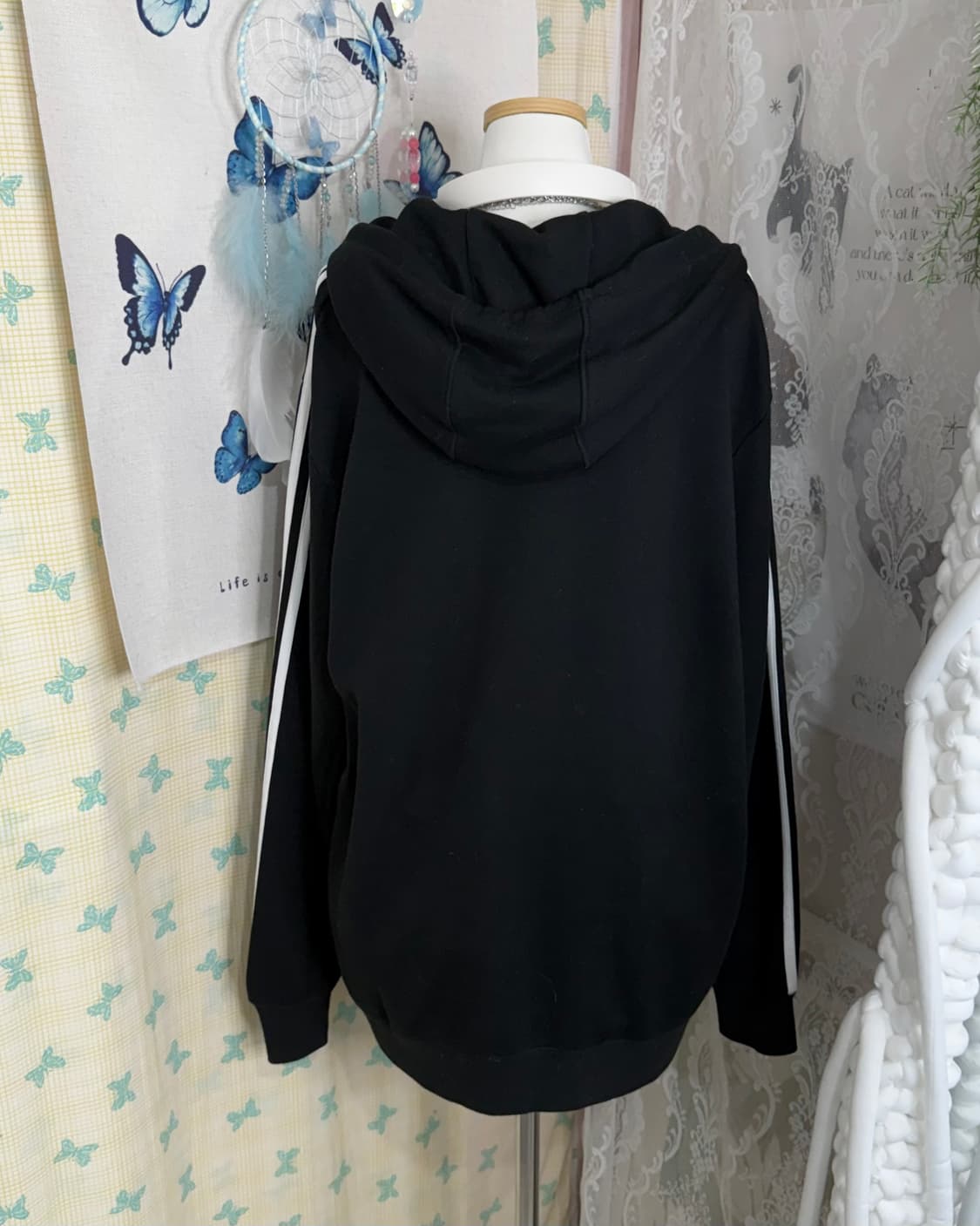 아디다스 블랙 오버핏 후드 집업 상품이미지6