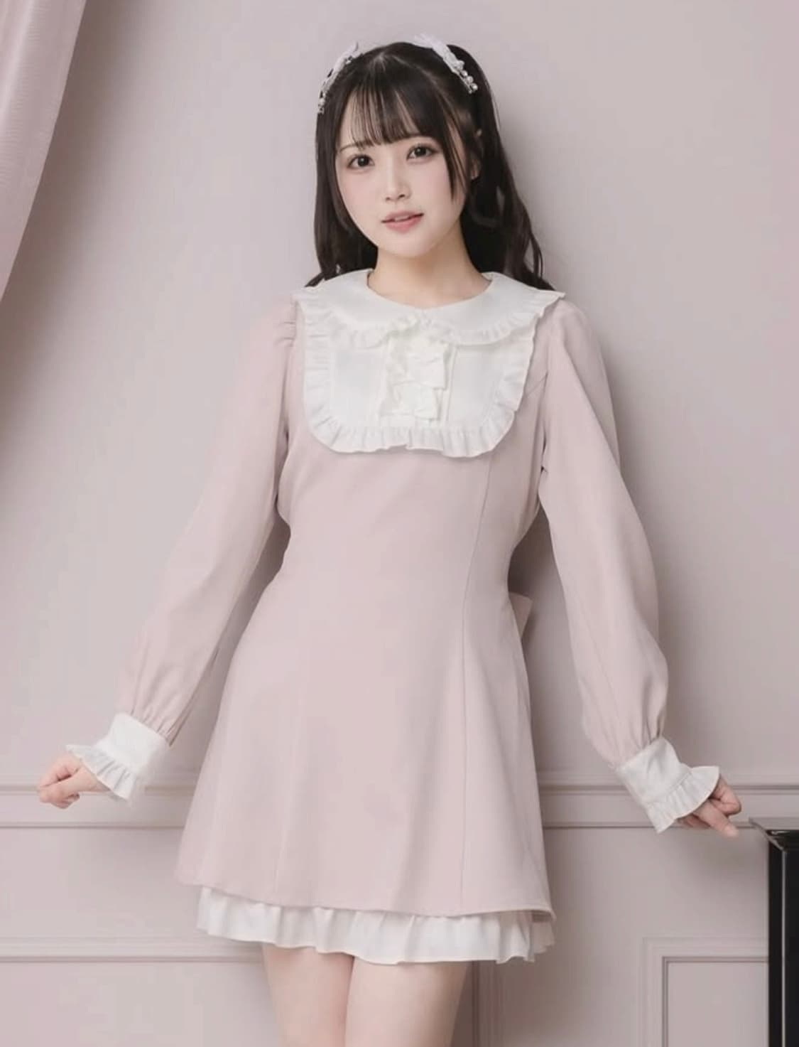 교판 pium 피움 스퀘어 프릴 리본 돌리 원피스 양산형 지뢰계 양지뢰 상품이미지1