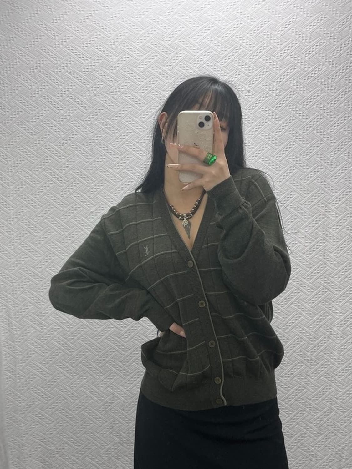 입생로랑 YSL 모던캐주얼 말차카키 스트라이프 가디건 95 C08332 상품이미지1