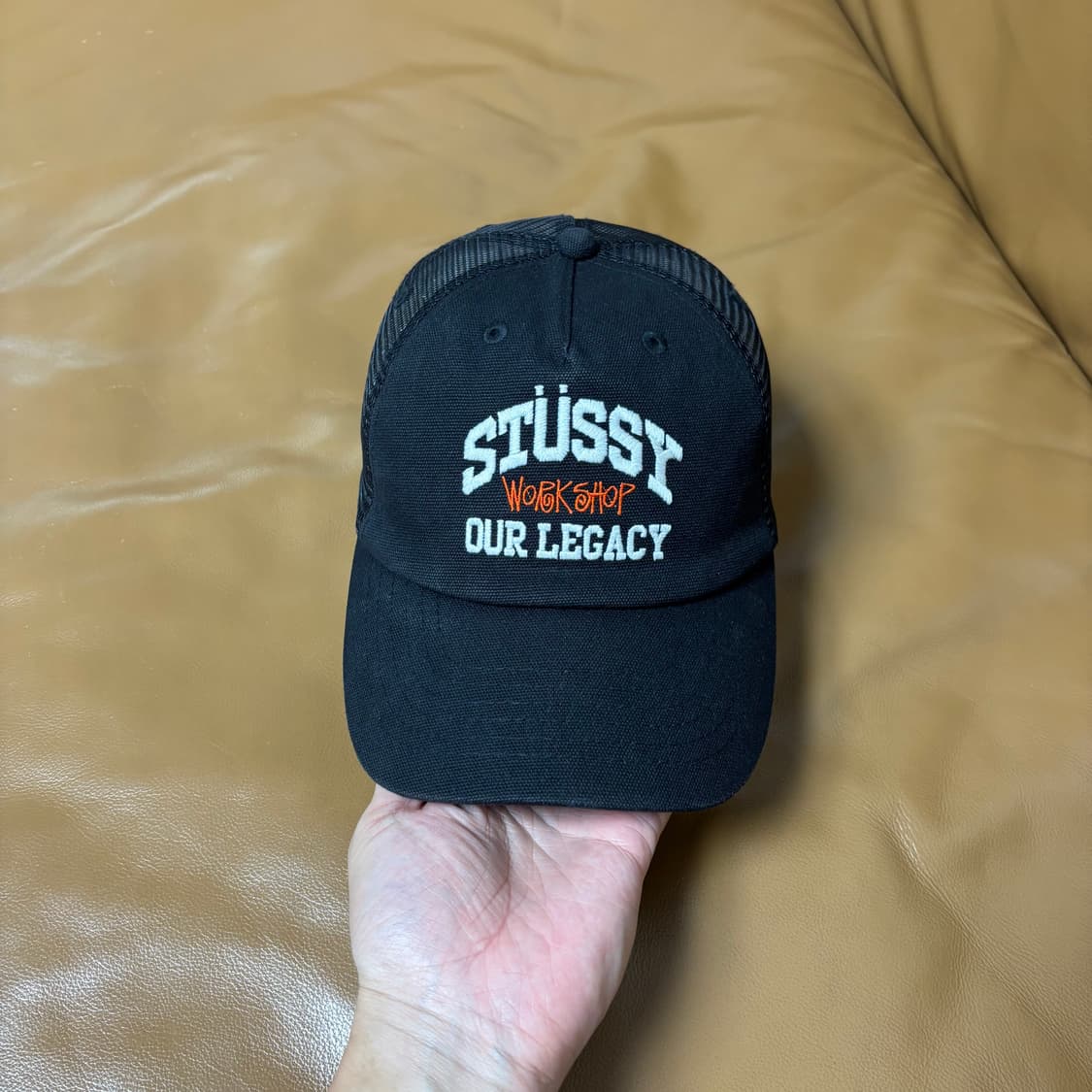 Stussy 스투시x아워레가시 스톤워시드 블랙 6패널 메쉬 볼캡 모자 상품이미지2
