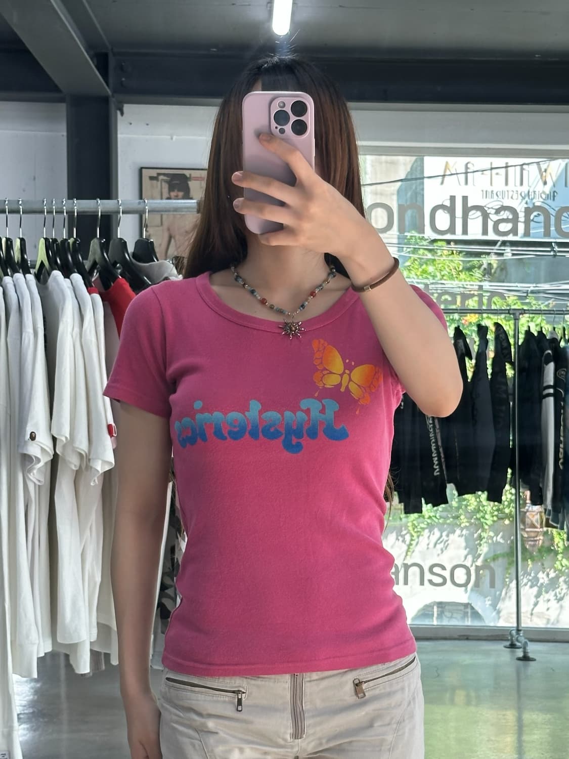 히스테릭글래머 프린팅 핑크 반팔티셔츠 상품이미지3