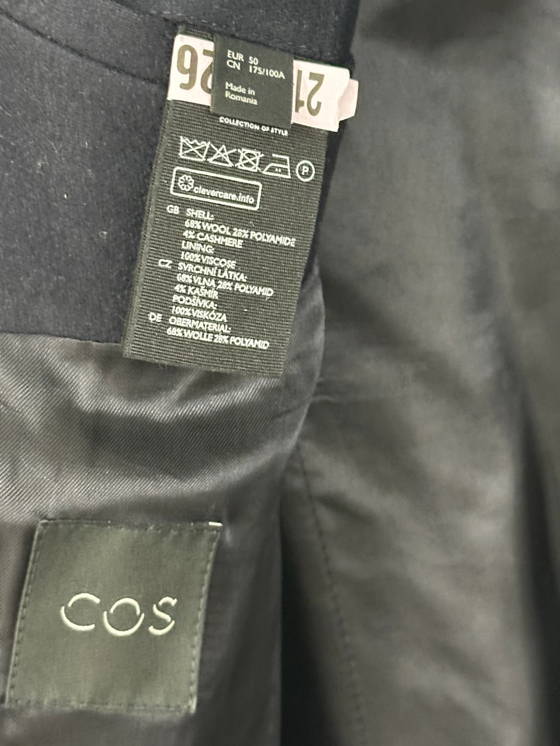 COS 카라리스 자켓 딥네이비 울캐시미어 맨즈 블레이저 L(50) 상품이미지4