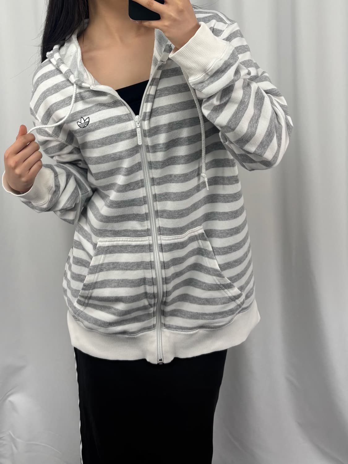 아디다스 그레이 스트라이프 후드집업 상품이미지2