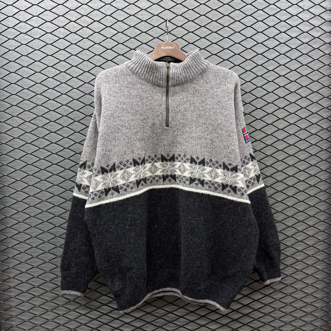 USA VINTAGE 반집업 울니트 노르딕 패턴 암패치 디테일 그레이 상품이미지2