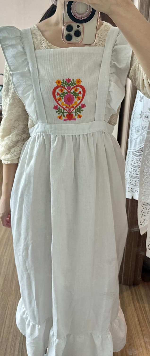 일본 빈티지 손자수 프릴 롱 앞치마 상품이미지2