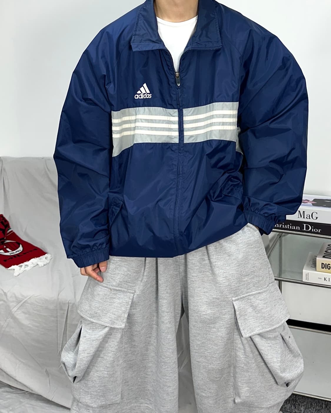 아디다스 네이비 배색 삼선 바람막이 상품이미지3