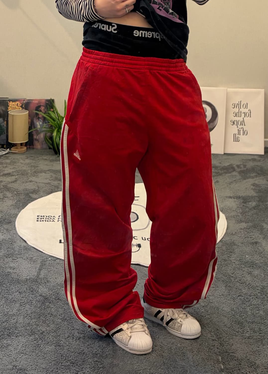 90s ADIDAS 올드스쿨 레드&화이트 져지 트랙팬츠 상품이미지2