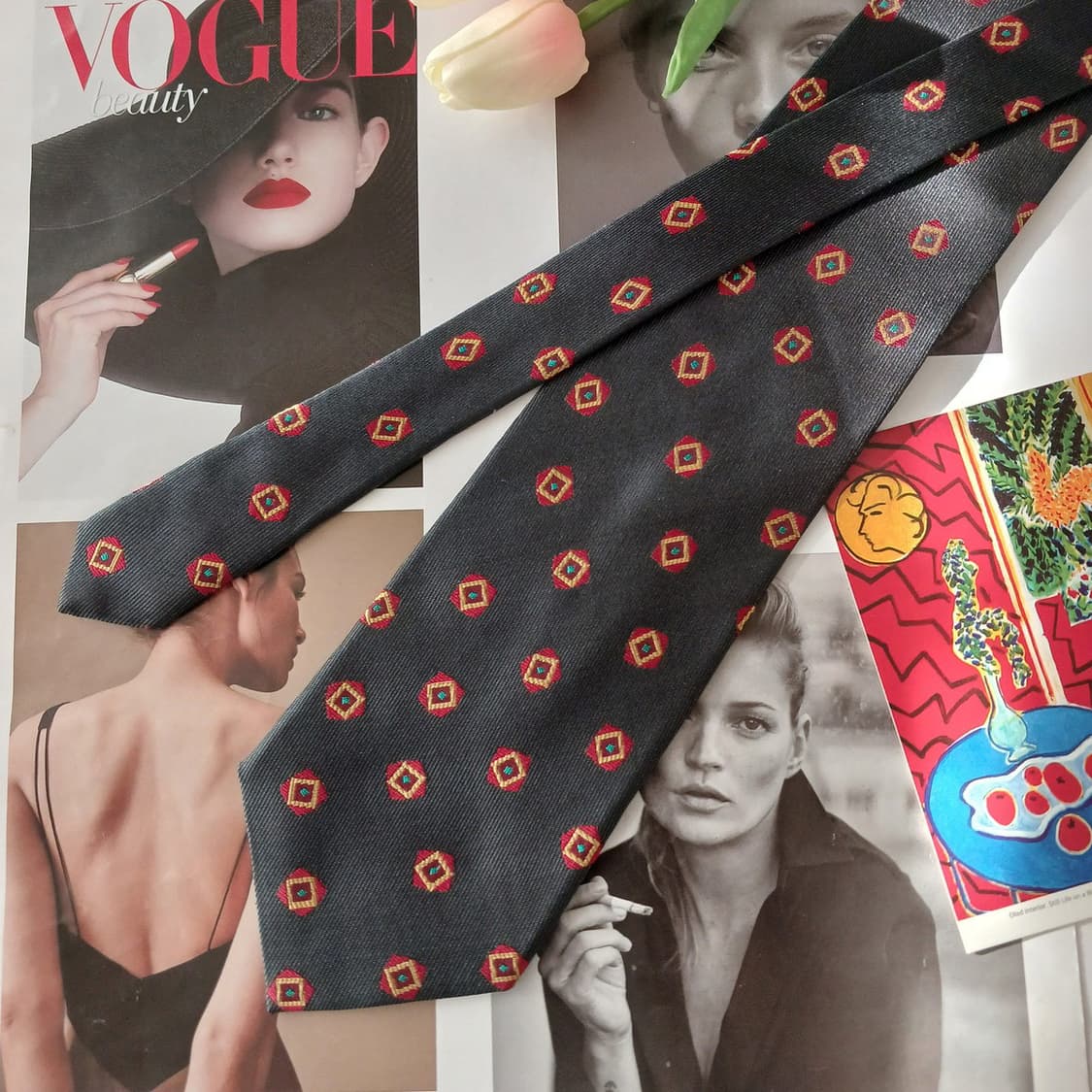 아쿠아스큐텀 실크 레드 다이아몬드 넥타이 9.8cm A등급 A18864
 상품이미지3