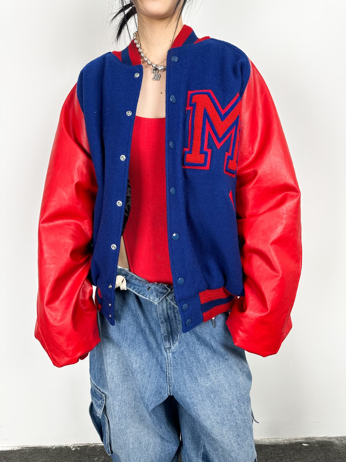 레드 블루 레더 바시티 자켓 상품이미지1