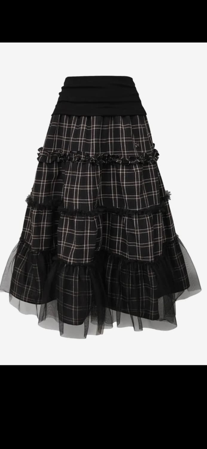 미레코 mireco FOLDED CHECK FRILL MESH SK BL 상품이미지3