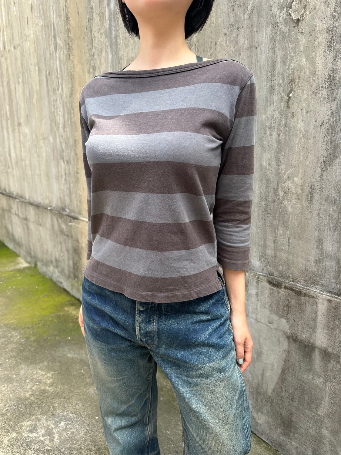 Agnes B stripe pattern 3-quarter sleeve 상품이미지1