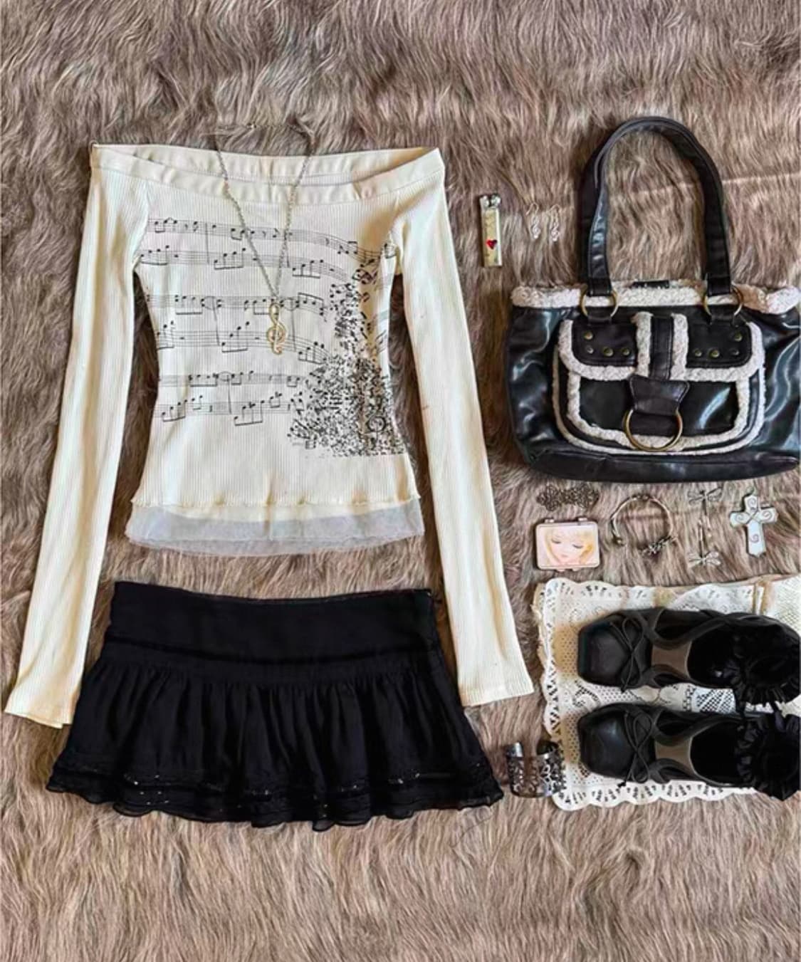 빈티지 음표 니트 오프숄더 상품이미지1