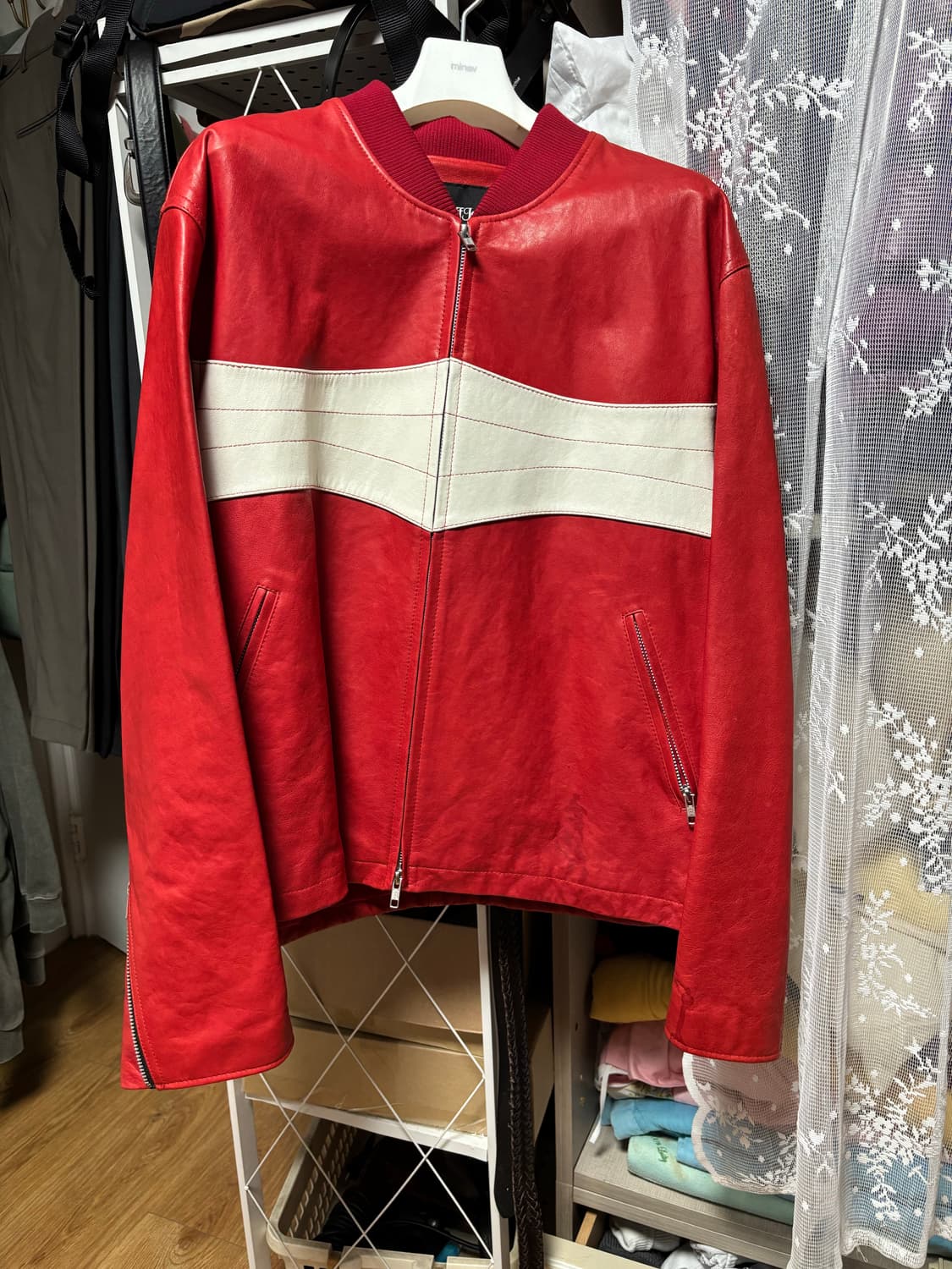 2XL) 도프제이슨 프리미엄 램스킨 레이서 레더자켓 레드 상품이미지2