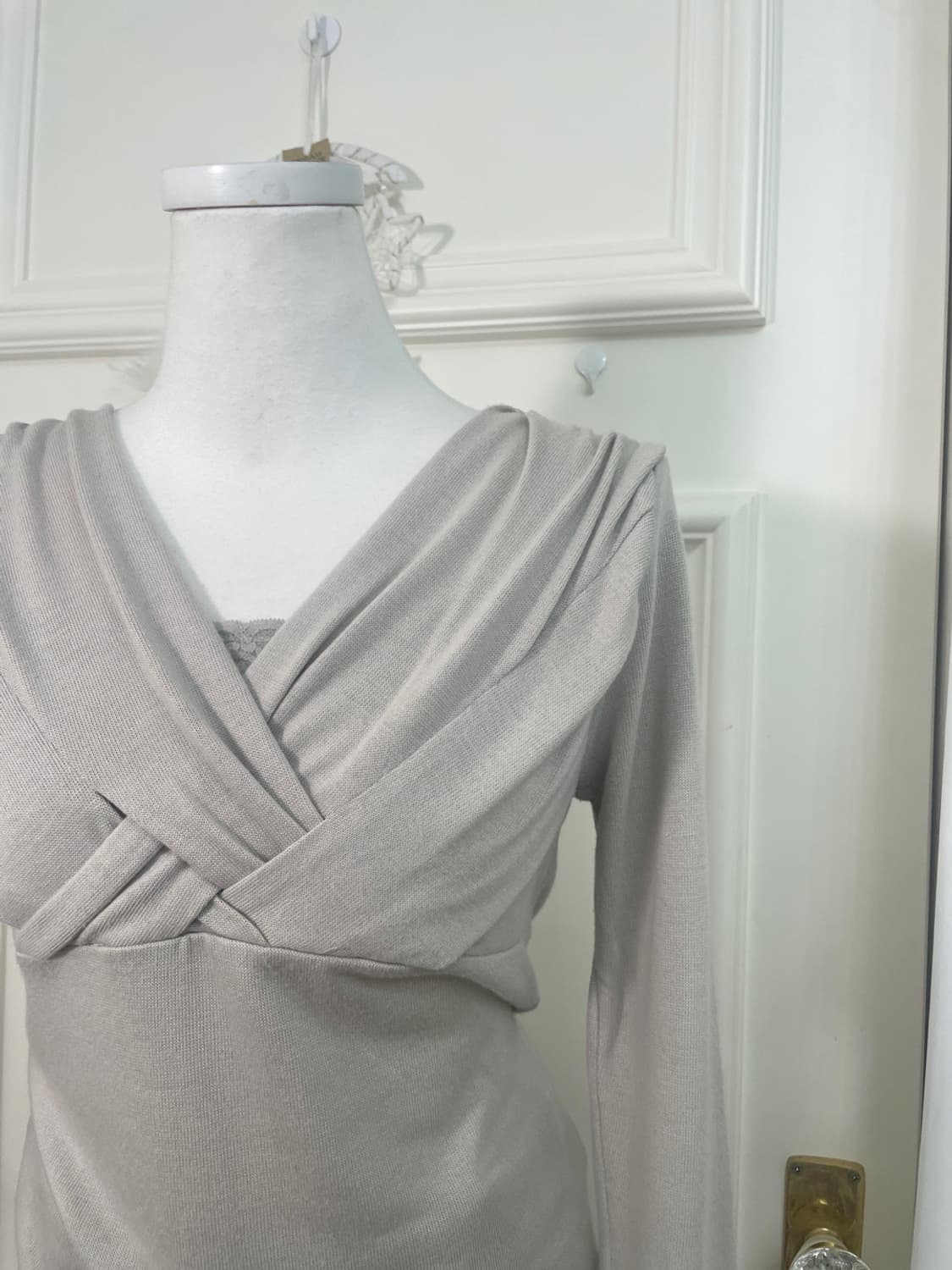 gray shirring lace point long sleeve kni 상품이미지7