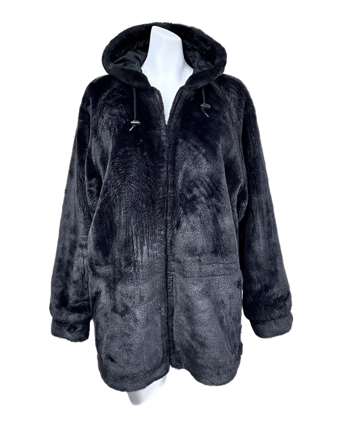 피코 블랙 퍼 후드 집업코트 상품이미지1