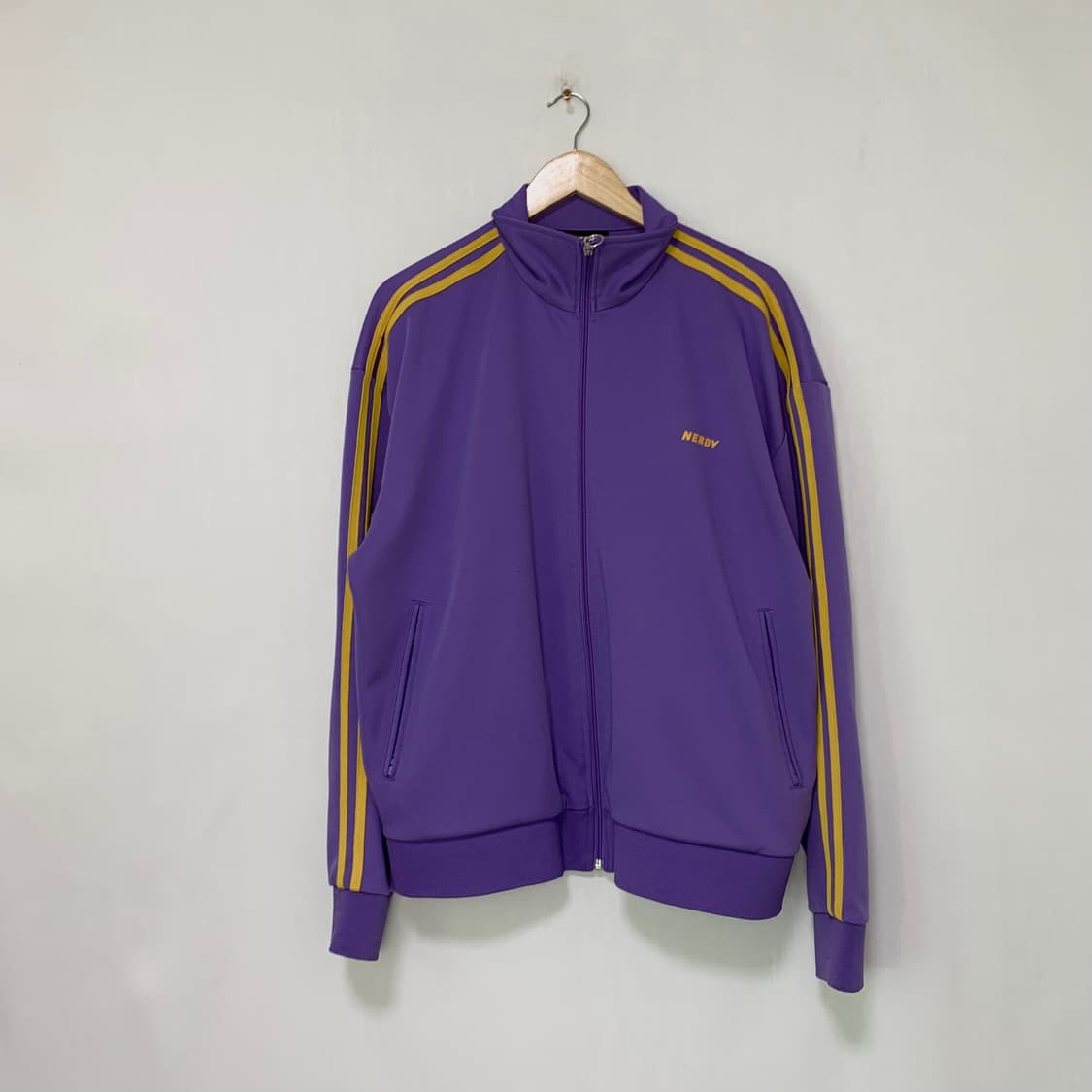 널디 NERDY 퍼플 옐로우 삼선 트랙탑 빈티지 져지 L 남녀공용 상품이미지1