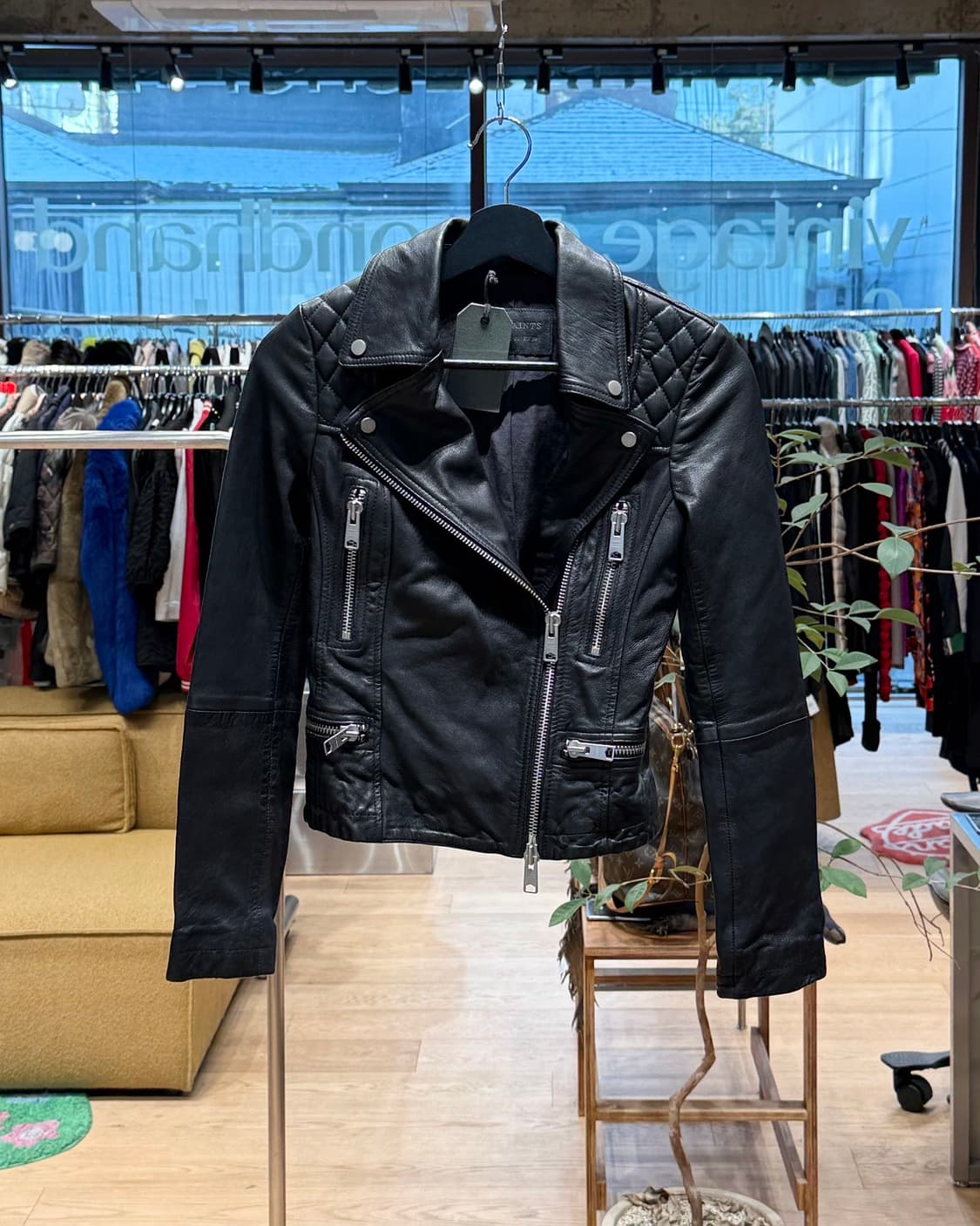 올세인츠 블랙 캐치 바이커 레더 자켓  상품이미지1