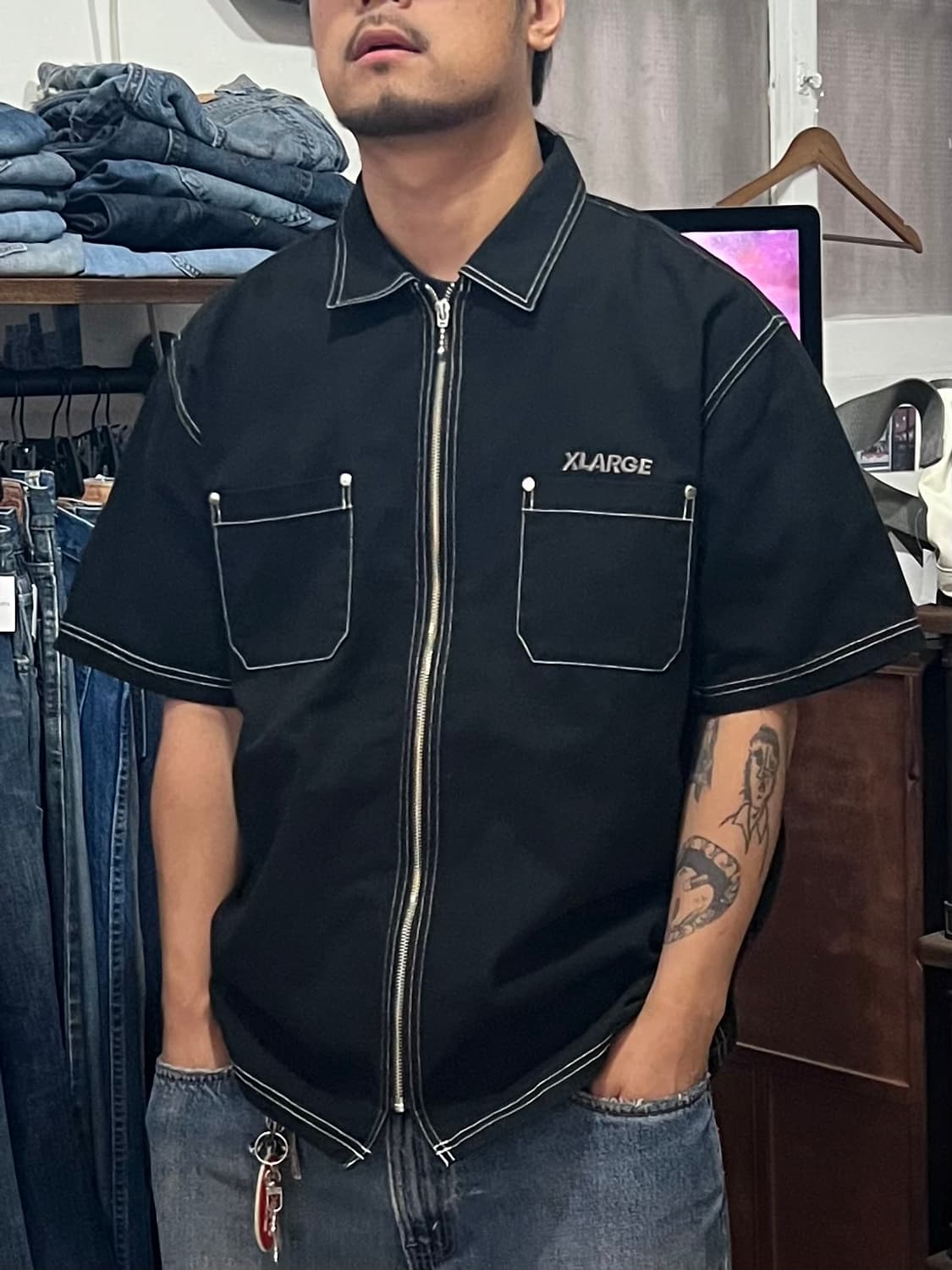XLARGE 반팔 집업 블랙 XL 상품이미지1