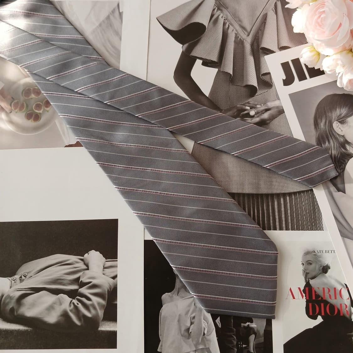 마이클코어스 실크 라이트그레이 슬림넥타이 7.8cm A+등급 A18865 상품이미지3