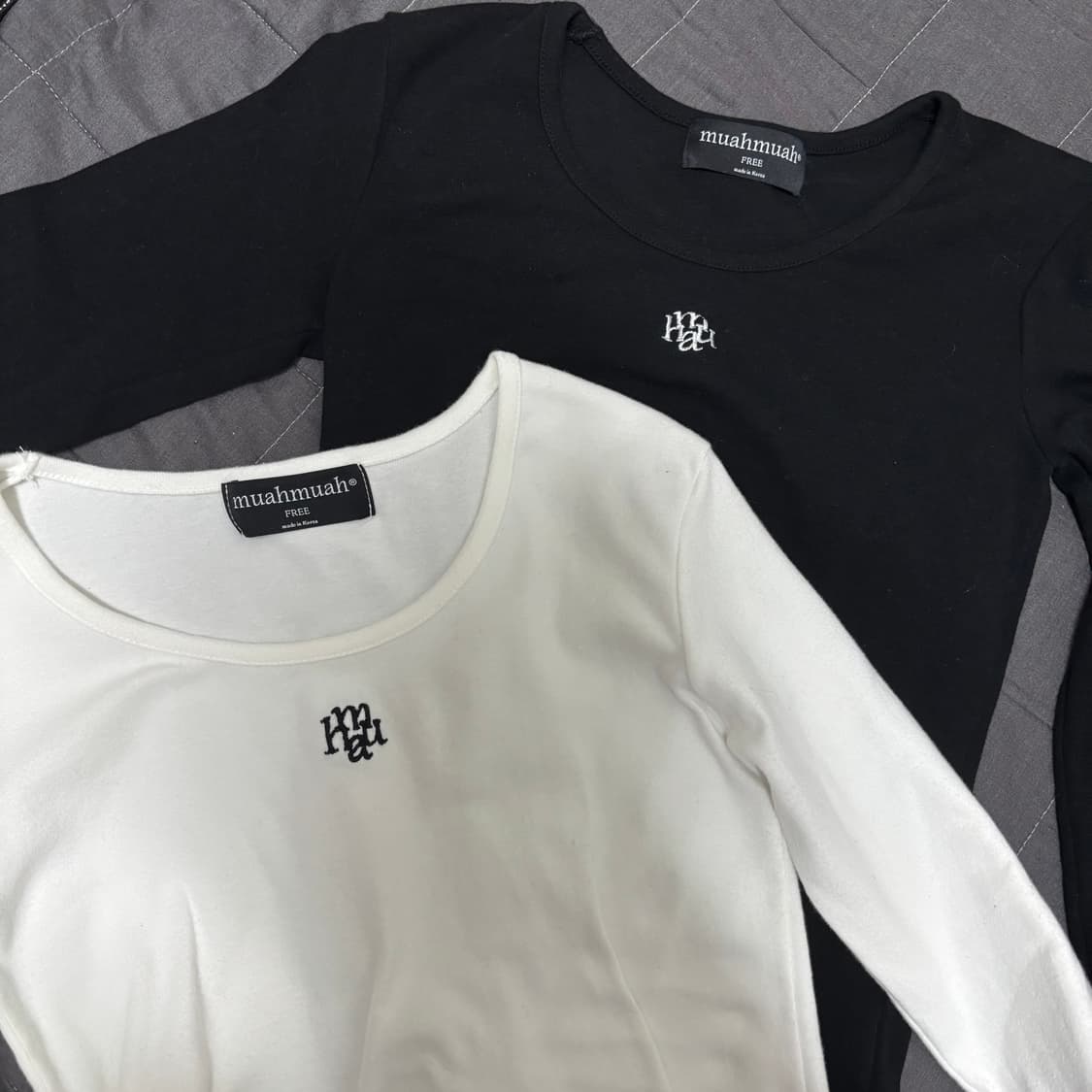 무아무아 스티치 유넥 코튼스판 긴팔티 검흰 상품이미지2