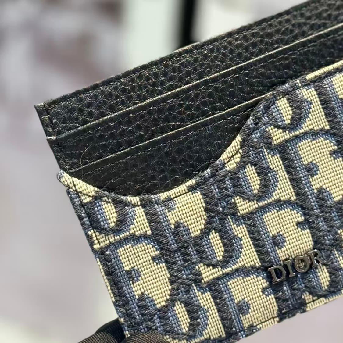  카드 홀더 블랙 그레인드 카프스킨 베이지 블랙 디올 오블리크 자카드 상품이미지3