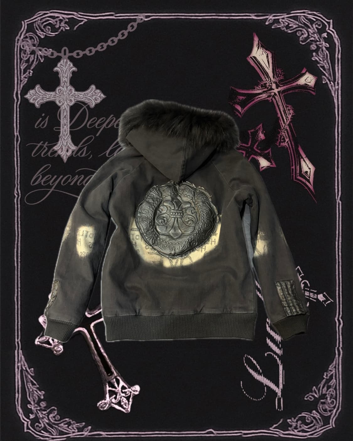 Y2K Fur hoodie patch bomber jacket 상품이미지6