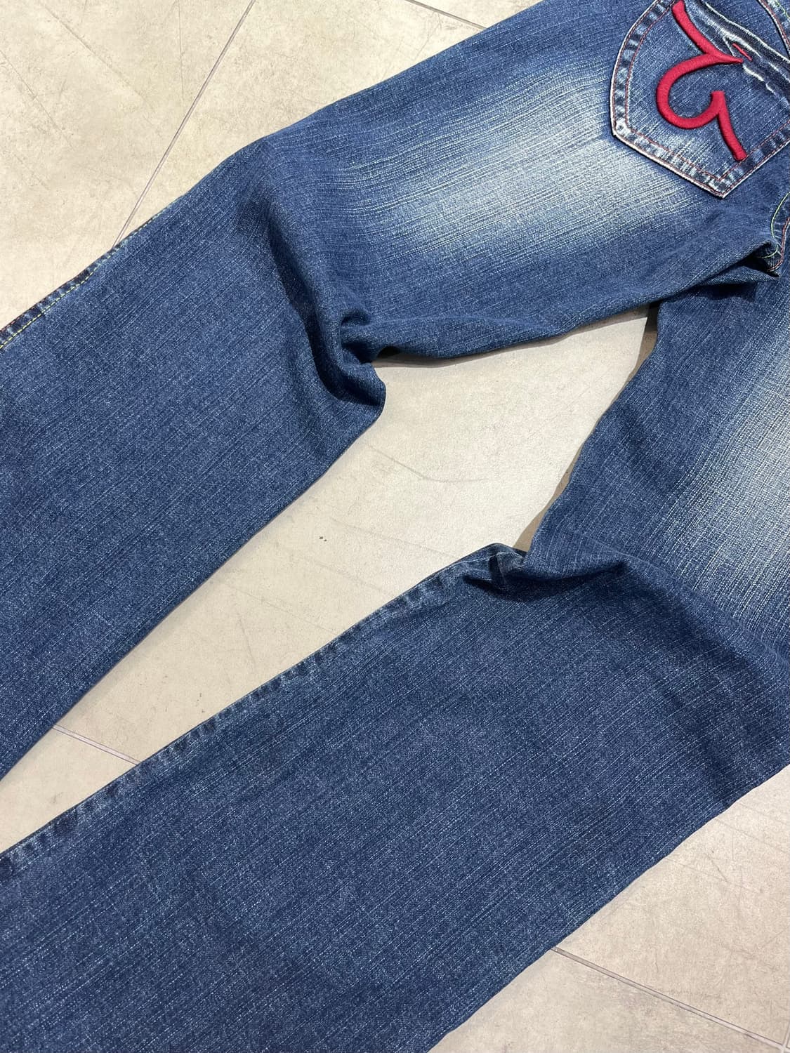 일본 빈티지 락펑크 포켓 자수 와이드 데님 팬츠 상품이미지5