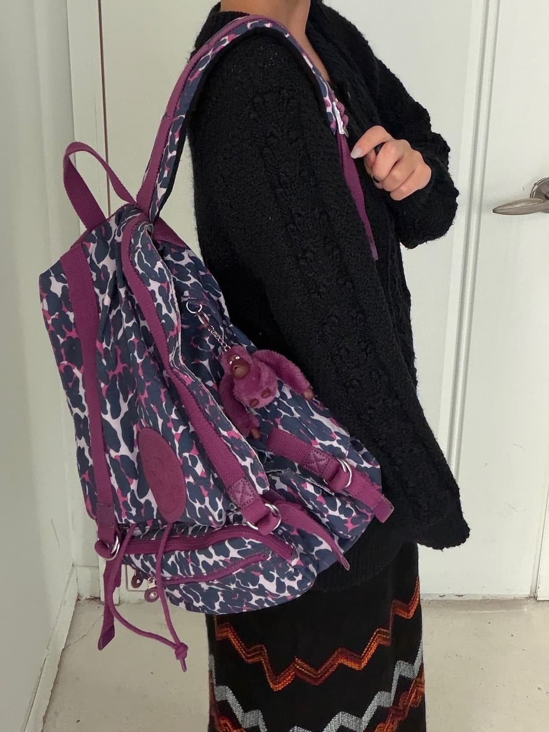 키플링 퍼플 레오파드 복주머니 백팩 상품이미지1