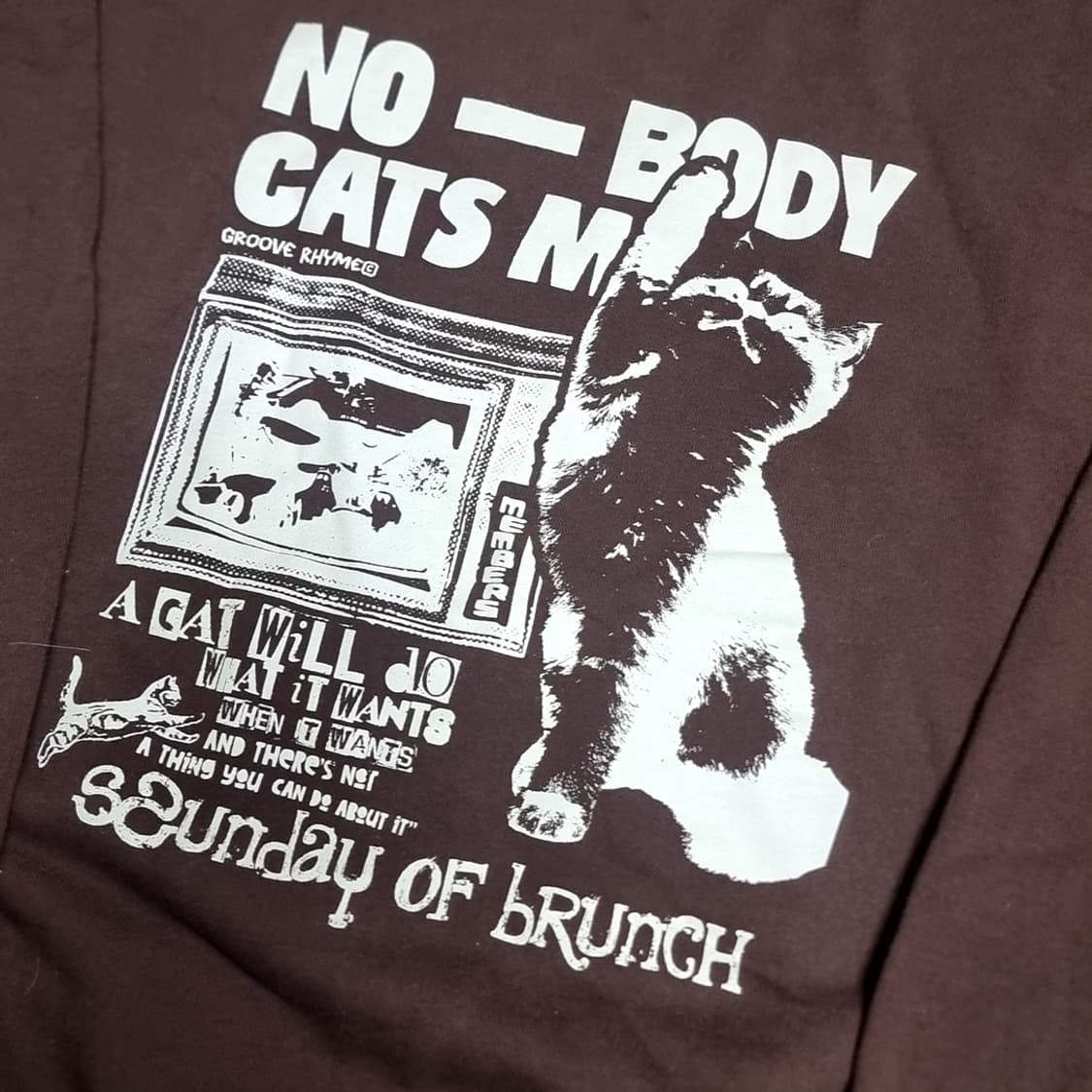 그루브라임 빈티지브라운 고양이 프린팅 맨투맨(xl) 상품이미지2