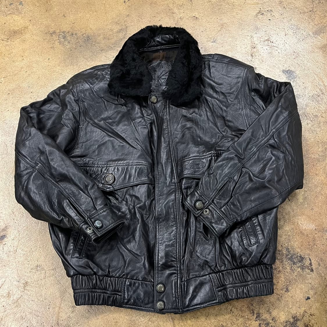 [정품/L] KENZO 겐조 블랙 가죽 무스탕 자켓 b19 상품이미지2