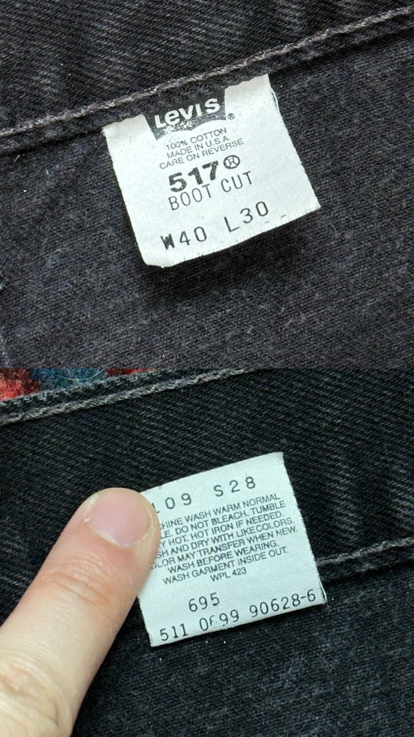 90's USA Made 리바이스 517 블랙 부츠컷 플레어진 상품이미지9