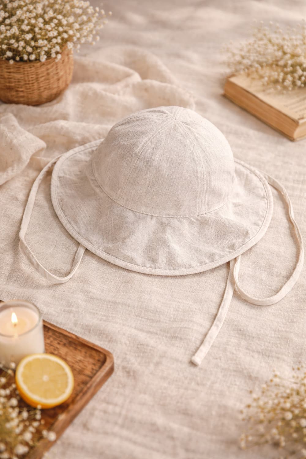 밀리티지 린넨 100% 리본 버킷햇 (라이트 베이지) 상품이미지2