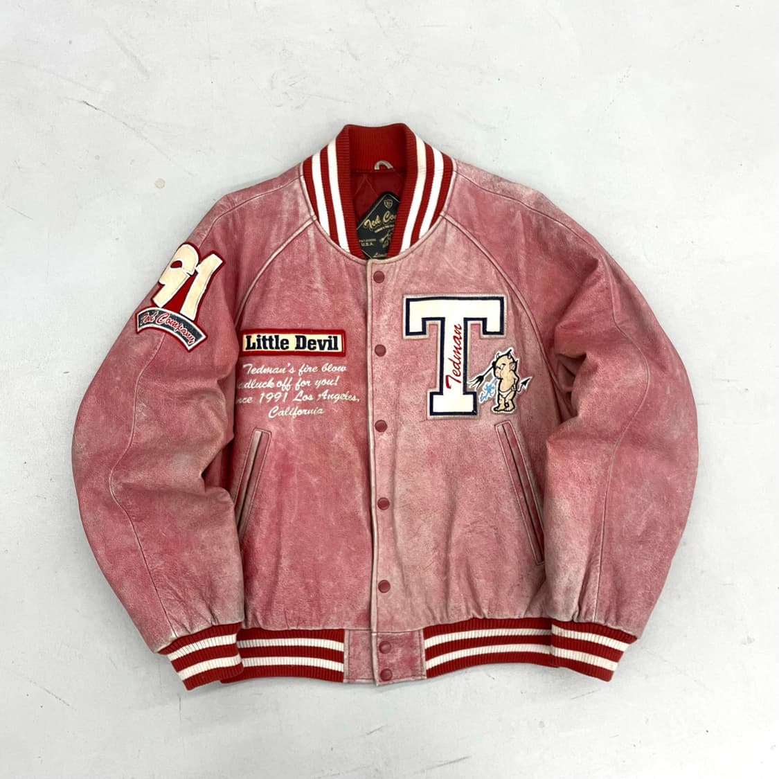 테드컴퍼니 테드맨 90s 리얼레더 썬 페이드 가죽 바시티 자켓 상품이미지3