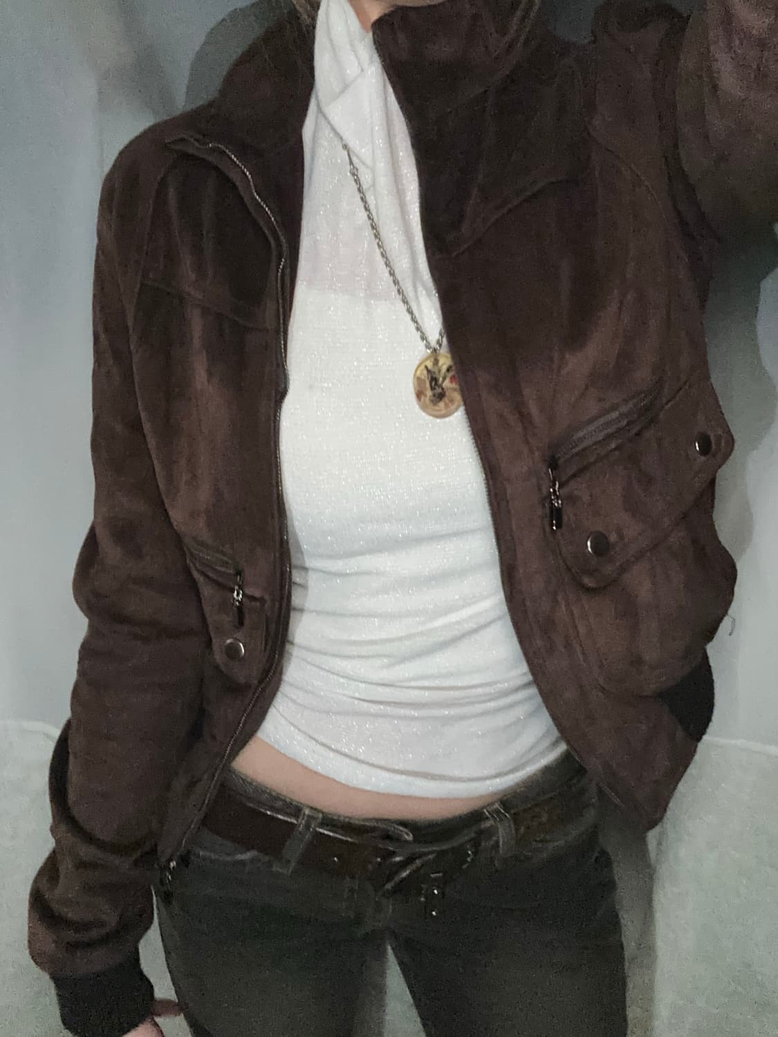 초코 브라운 포켓 지퍼 디테일 자켓 상품이미지3