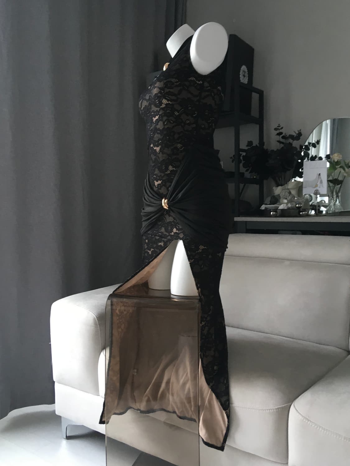 ༒ side-cut lace cheepao dress 상품이미지4