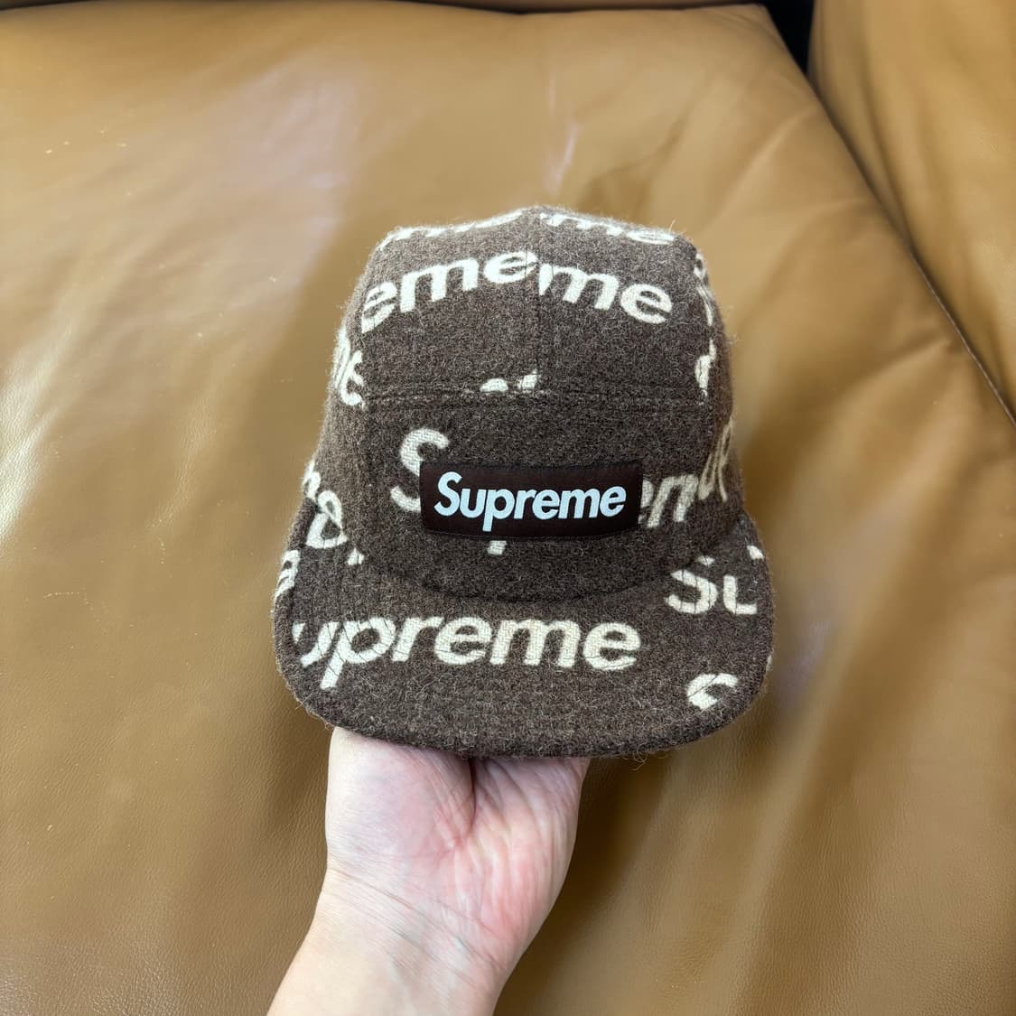 슈프림 캠프캡 모자 박스로고 해리스트위드 브라운 상품이미지2