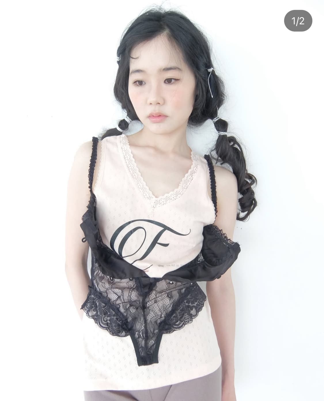 샵페어리 레이스 슬리브리스 라이트핑크 상품이미지1