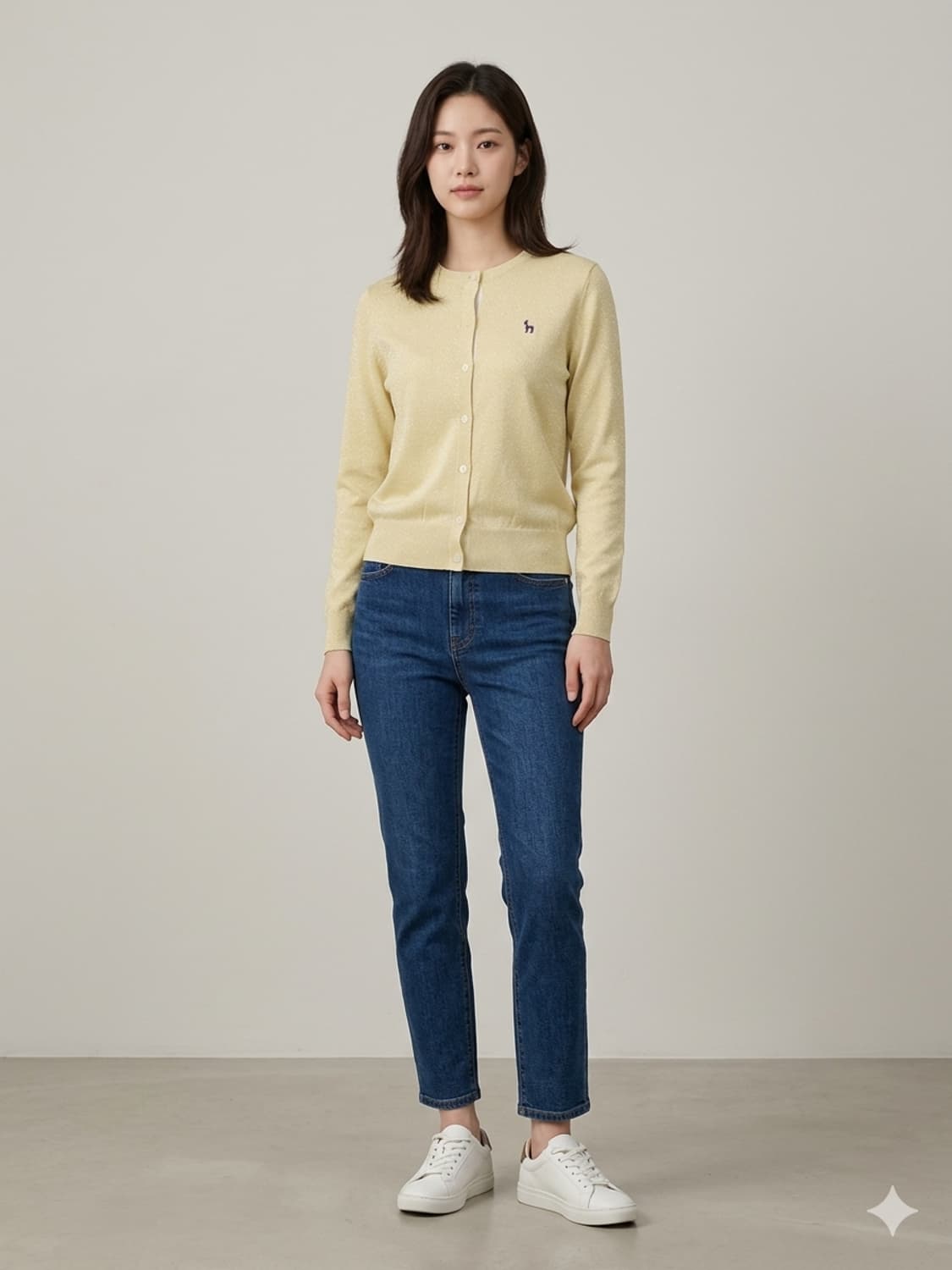🌼봄가디건 | 헤지스 여성 퍼피자수 옐로우 가디건 55~66 | 화사핏 상품이미지3